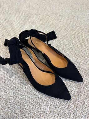 Ganni Black Suede Pointed Tie-Ankle kitten heel